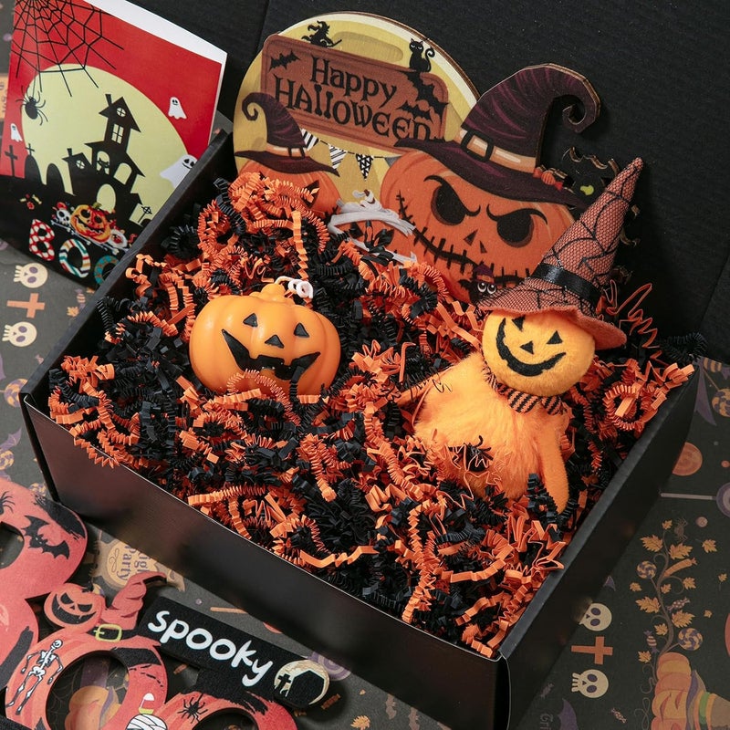 Mefleet 2 LB Halloween Crinkle Cut Paper Shred Filler Black & Orange Crinkle Shredded Paper for Gift Basket - Gift Box Bag Filler - Grass Cushion Stuffing for Halloween Packaging Wrapping - Image 2